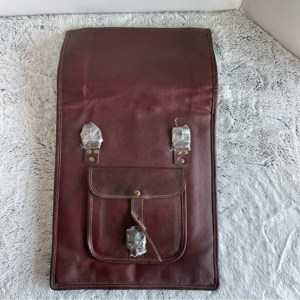 Roll Top Backpack Rucksack Rolling Bag Travel Bikers Genuine Leather Bag